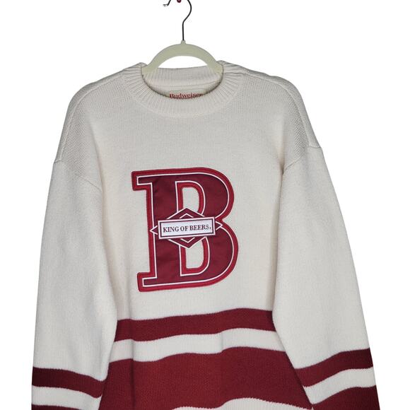 Budweiser x Pacsun Sweater Medium Red Crewneck Pullover Embroidered Oversized - Picture 5 of 9